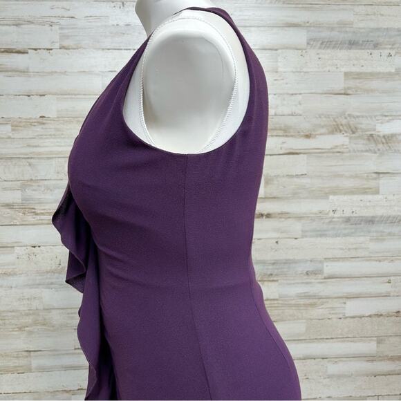 Elie Tahari Ruffle Wool Blend Sheath Dress Size 8 Purple Sleeveless Zip Front - Picture 6 of 14